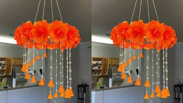 لوستر با گل‌های کاغذی